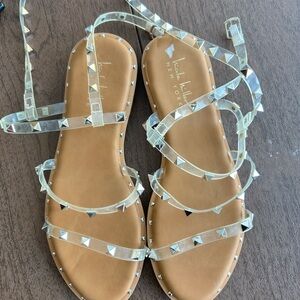 Nicole Miller Clear Studded Sandals
